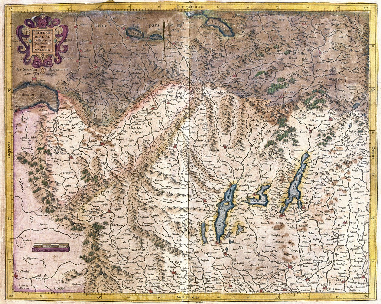 Northern Italy (engraving) by Gerardus Mercator