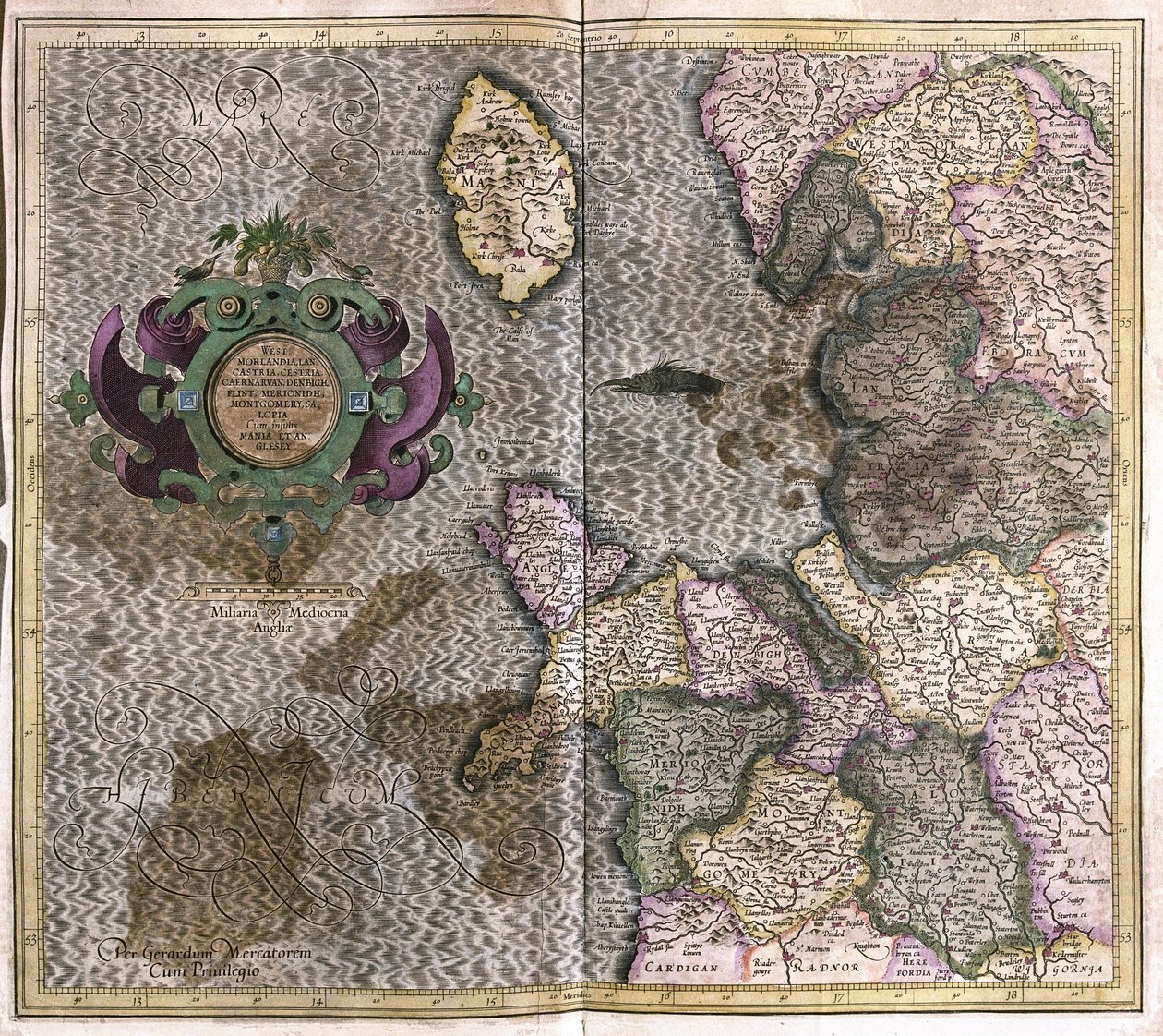 Northwest England (engraving) by Gerardus Mercator