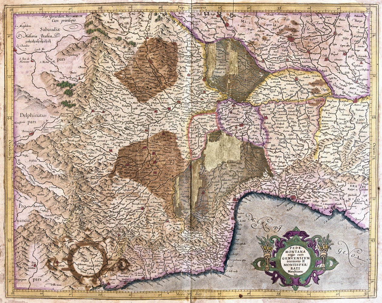 Piedmont, Genoa and Montserrat (engraving) by Gerardus Mercator