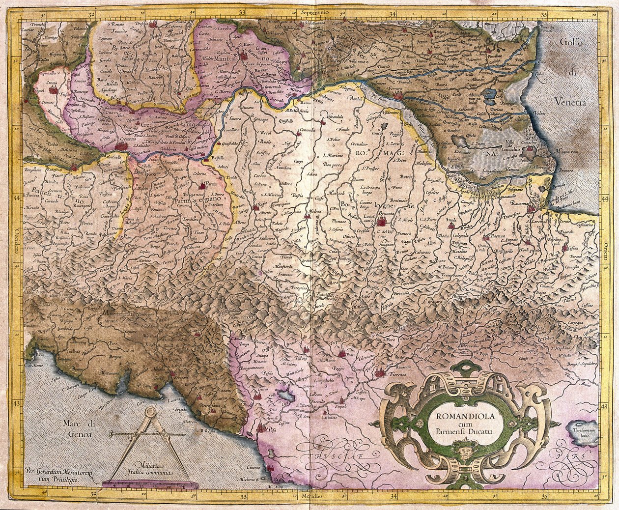 Romagna with Parma, Italy (engraving) by Gerardus Mercator