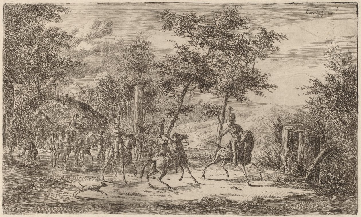 Cavalry and Hay Wagon by Gerhardus Emaus de Micault