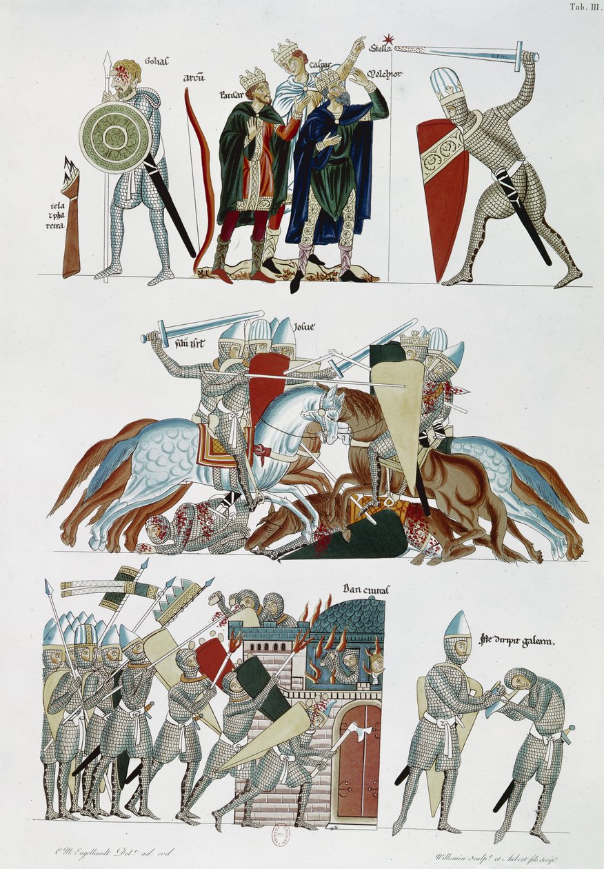 The Magi, the Battle of Joshua and the Siege of Dan, from the Hortus Deliciarum by Herrade de Landsberg by German School