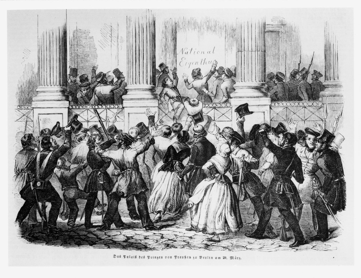 Palace of the Princes of Prussia in Berlin on 20th March 1848, illustration from Illustrierte Zeitung by German School