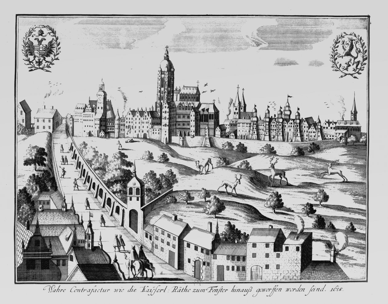 The Defenestration of Prague, 3rd August 1618 by German School