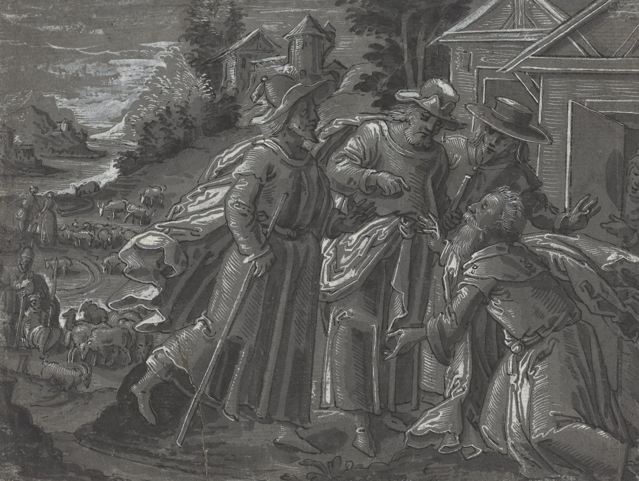 Abraham Entertaining the Angels (verso) by German 16th Century