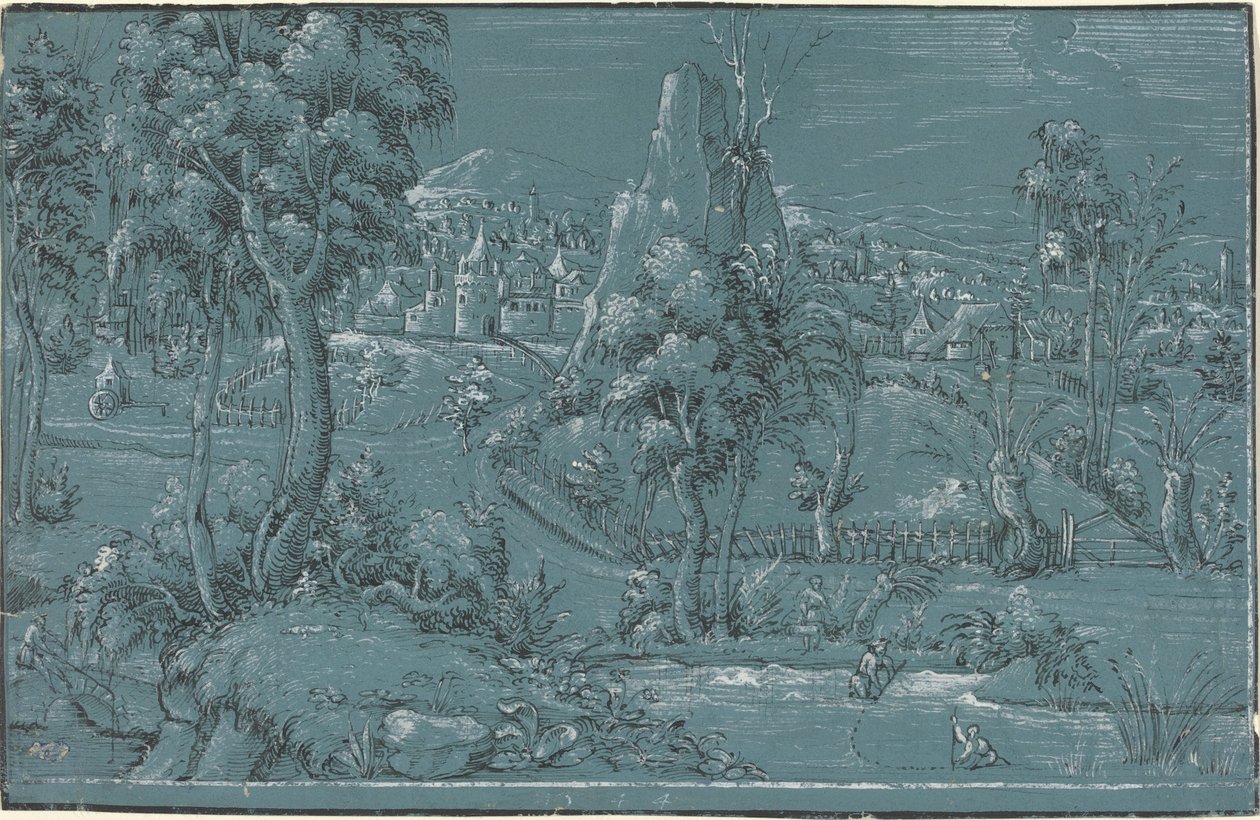 Landscape with Men Fishing by German 16th Century