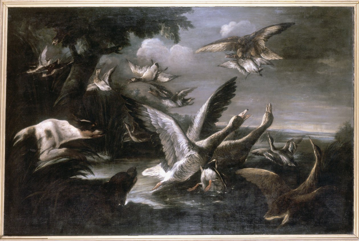Eagle, Wild Geese and Dogs by German School