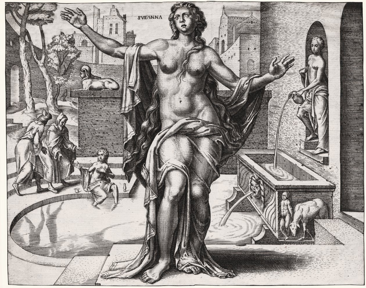 Suzanne in the Bath (engraving) by German School