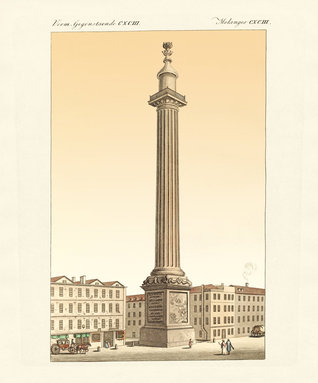 The Monument in London (coloured engraving) by German School