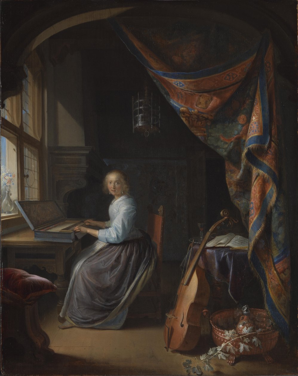 A Lady Playing a Clavichord by Gerrit Dou