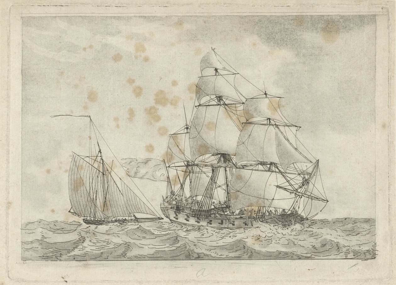 Cutter and a War Frigate by Gerrit Groenewegen