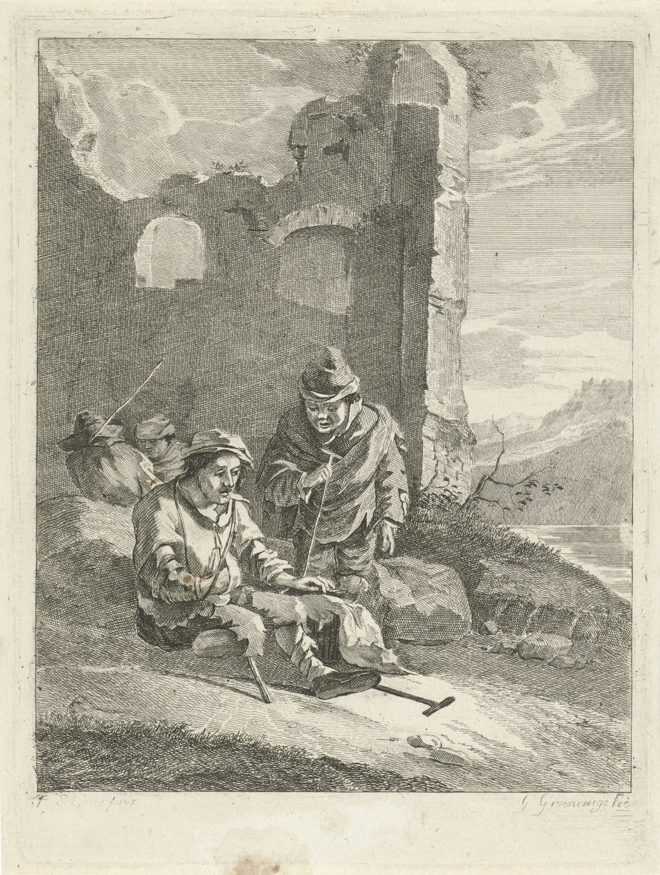 Four Figures by a Ruin by Gerrit Groenewegen