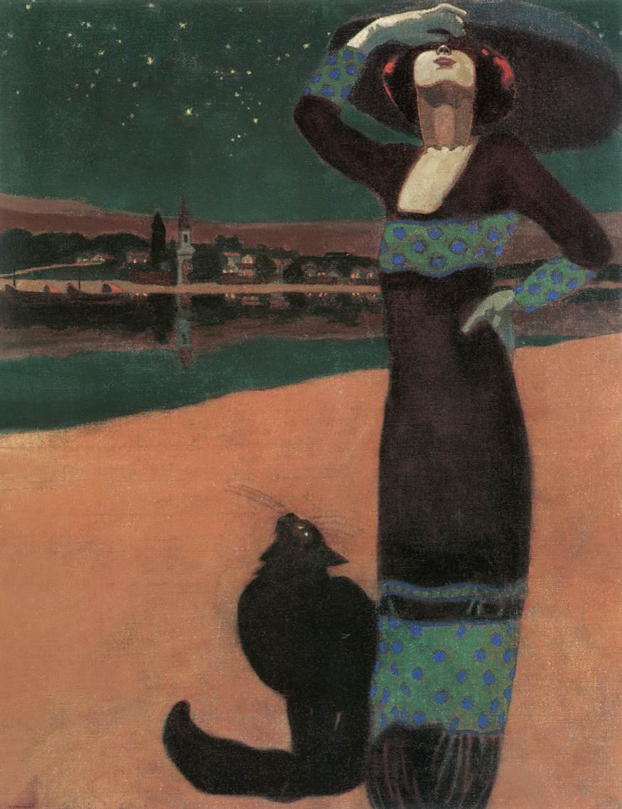 Slim Woman with a Cat by Geza Farago