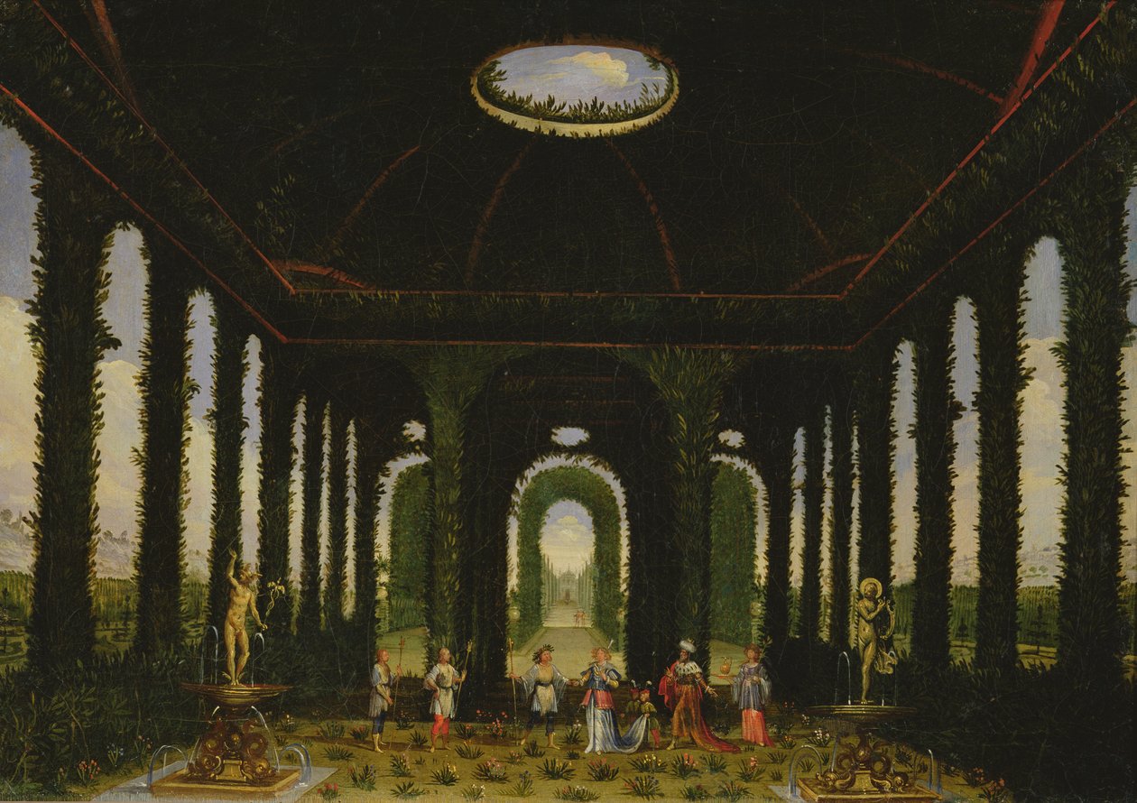 Act III, scenes XI and XIII: garden in the form of a pavilion by Giacomo Torelli