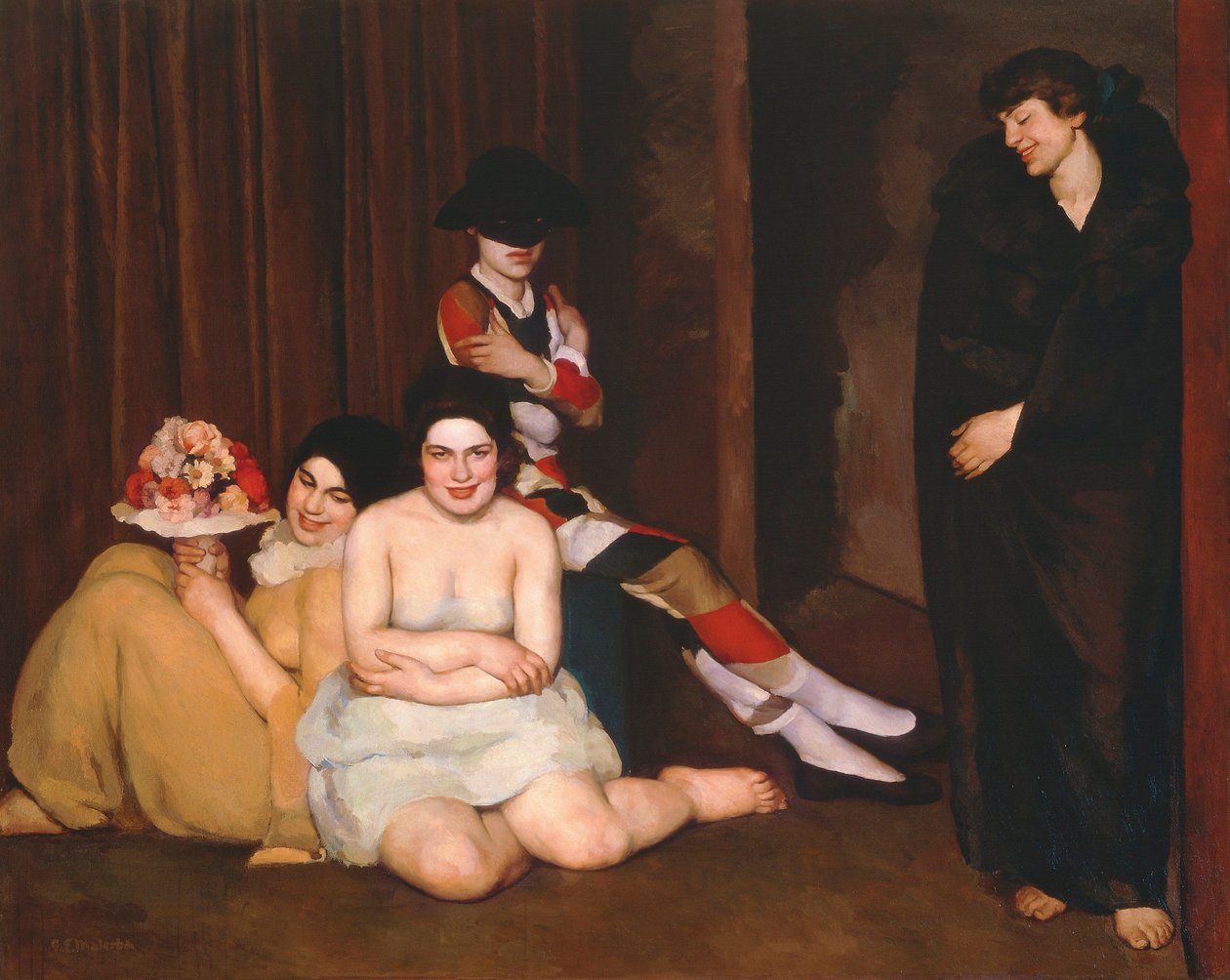 Painting of The Masks by Gian Emilio Malerba