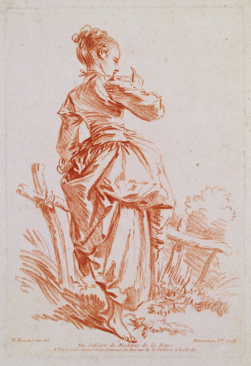 Shepherdess (etching after Boucher) by Giles Demarteau