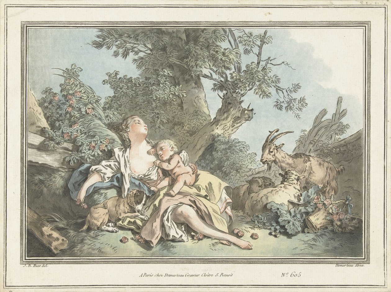 Sleeping Shepherdess and Sleeping Cupid by Gilles Antoine Demarteau