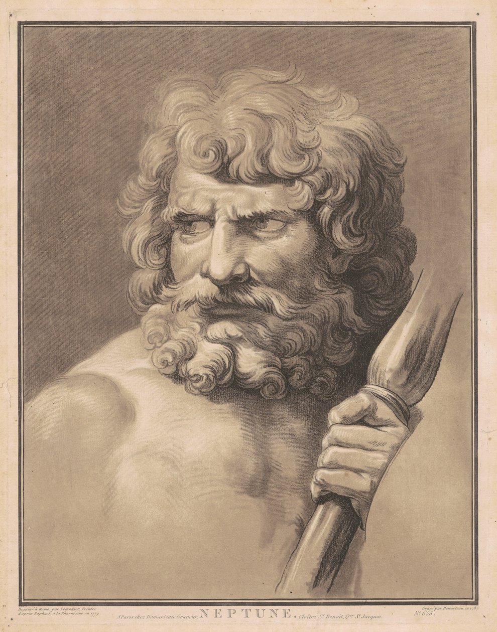 Neptune by Gilles Antoine Demarteau, after Anicet Charles Gabriel Lemonnier, after Raphael