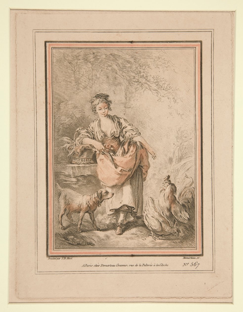 Girl Feeding Hens by Gilles Demarteau