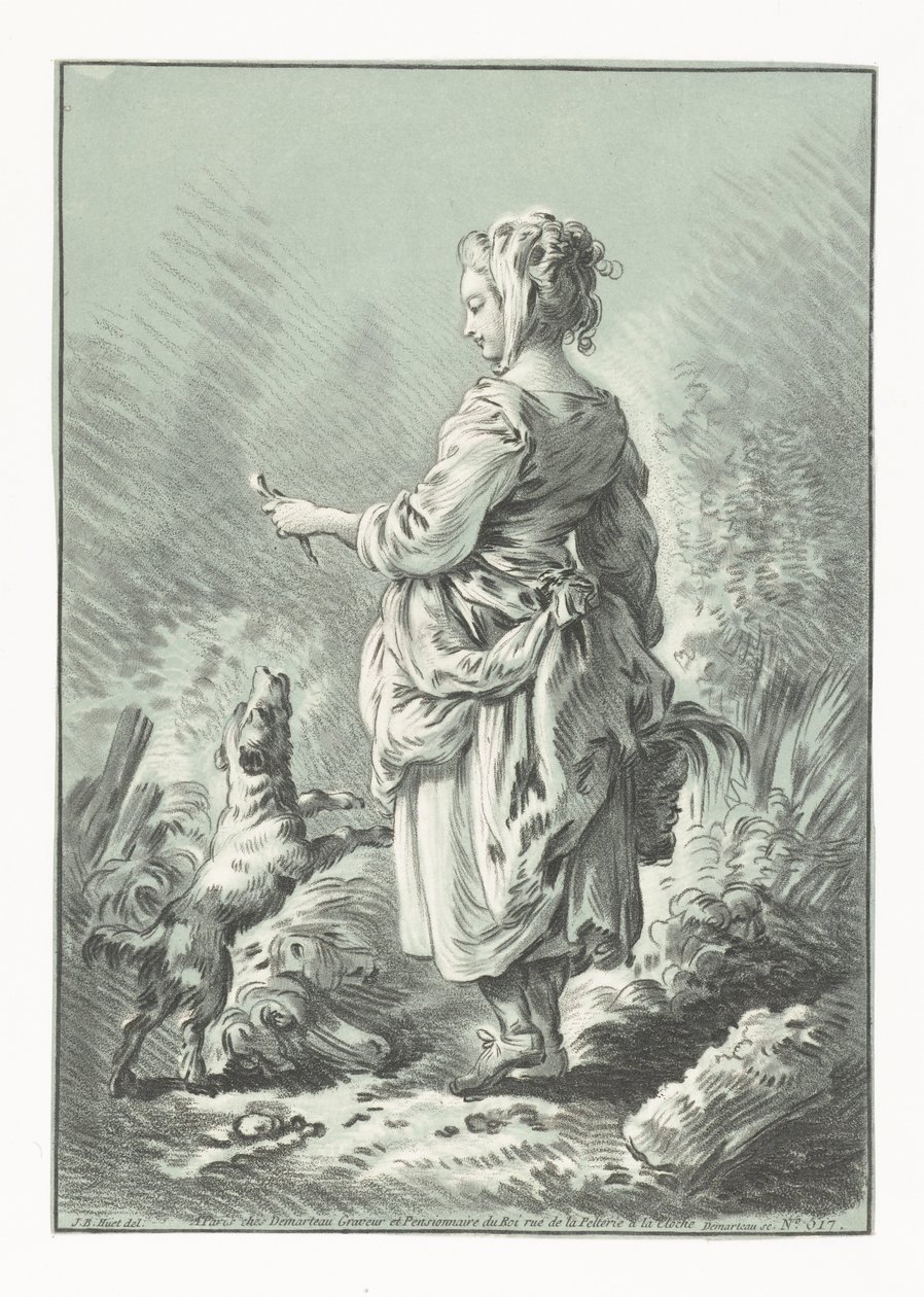 Young Woman with Dog by Gilles Demarteau