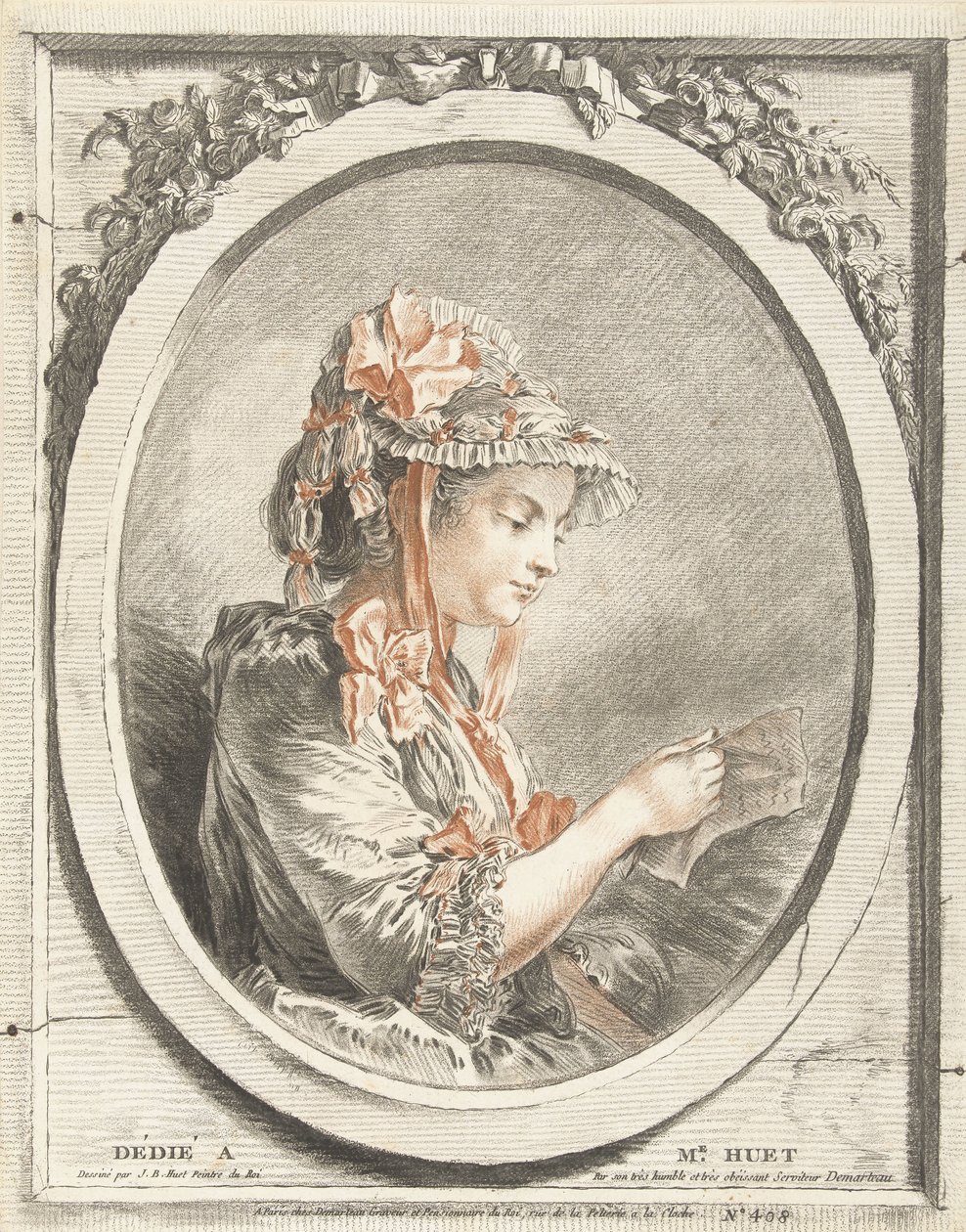 Reading Woman in Oval by Gilles Demarteau