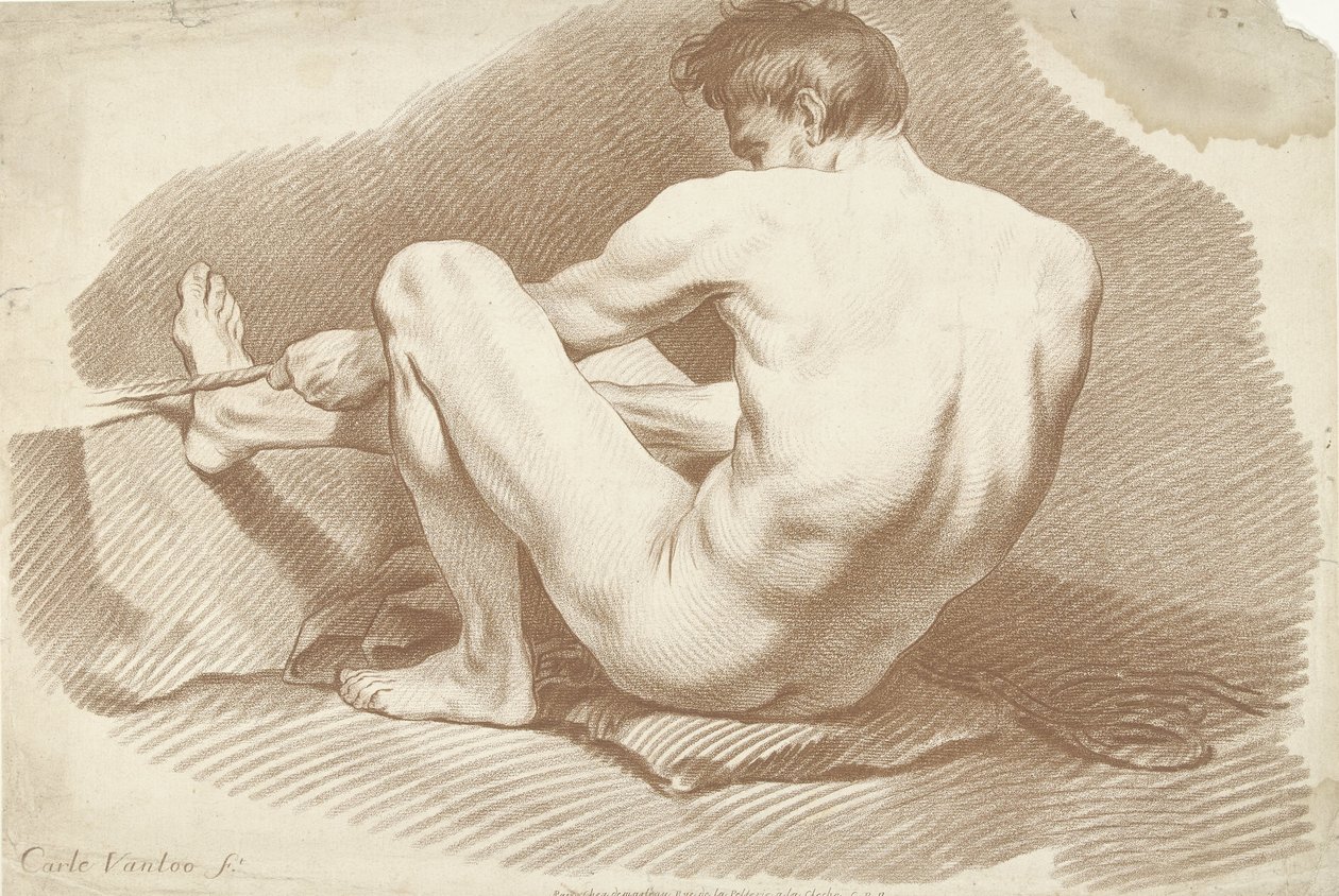 Seated Male Nude with Rope by Gilles Demarteau