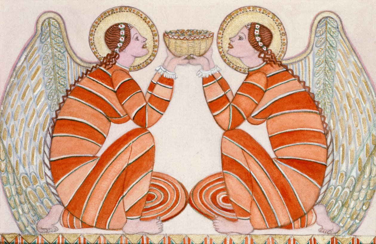 Two angels holding a bowl by Gillian Lawson