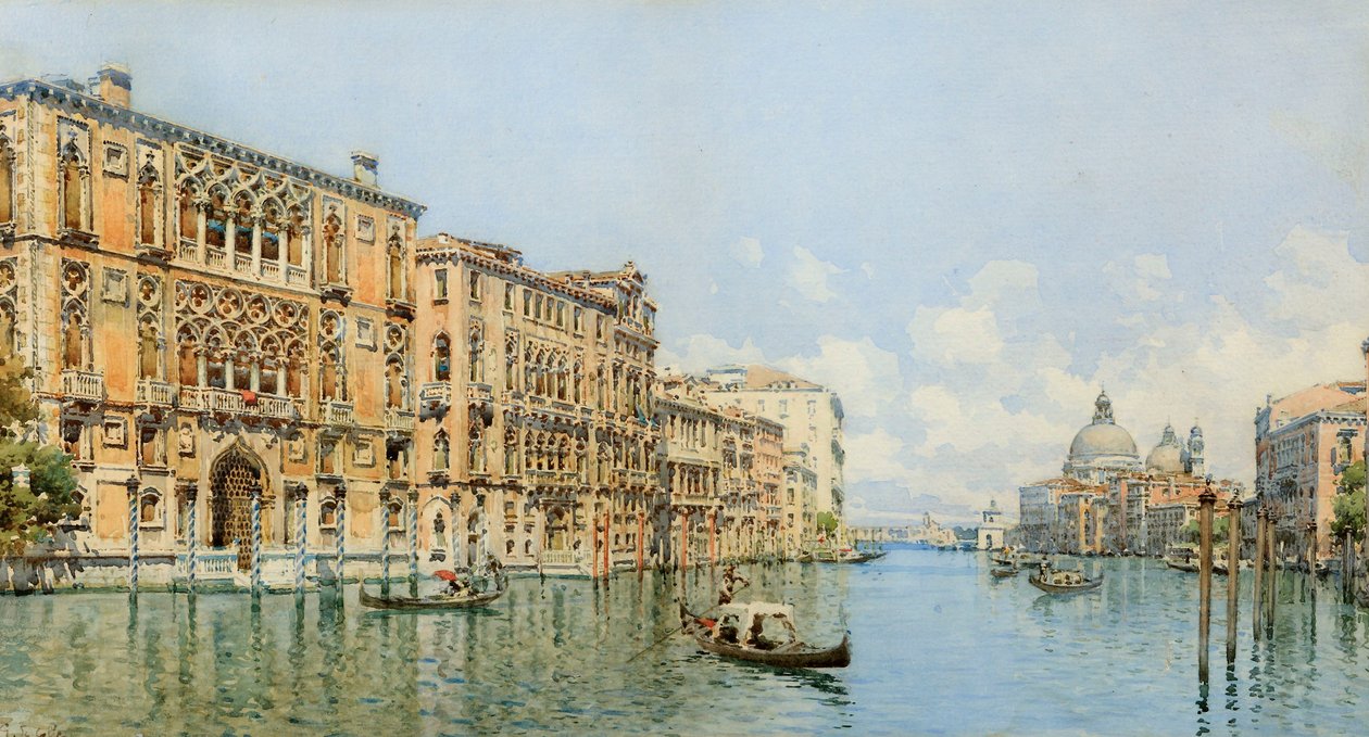 A View of the Grand Canal with Palazzo Cavalli-Franchetti and Santa Maria della Salute by Gino de Colle