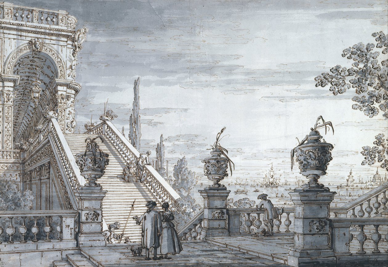A Capriccio with a Monumental Staircase by Giovanni Antonio Canal