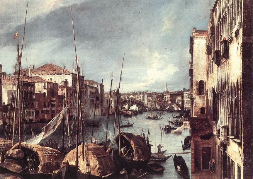 The Grand Canal with the Rialto Bridge in the Background (detail) by Giovanni Antonio Canal
