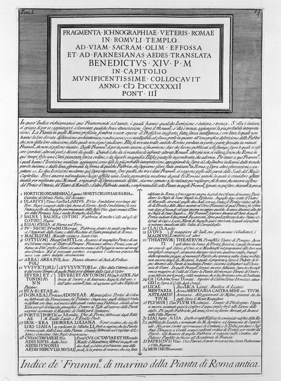 Description for Forma Urbis by Giovanni Battista Piranesi
