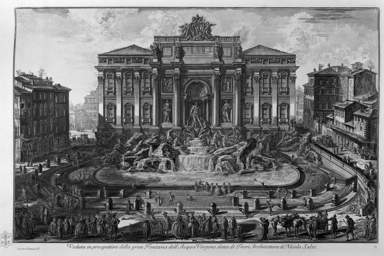 Perspective view of the great Trevi Fountain of the Acqua Vergine. Architecture by Nicola Salvi by Giovanni Battista Piranesi