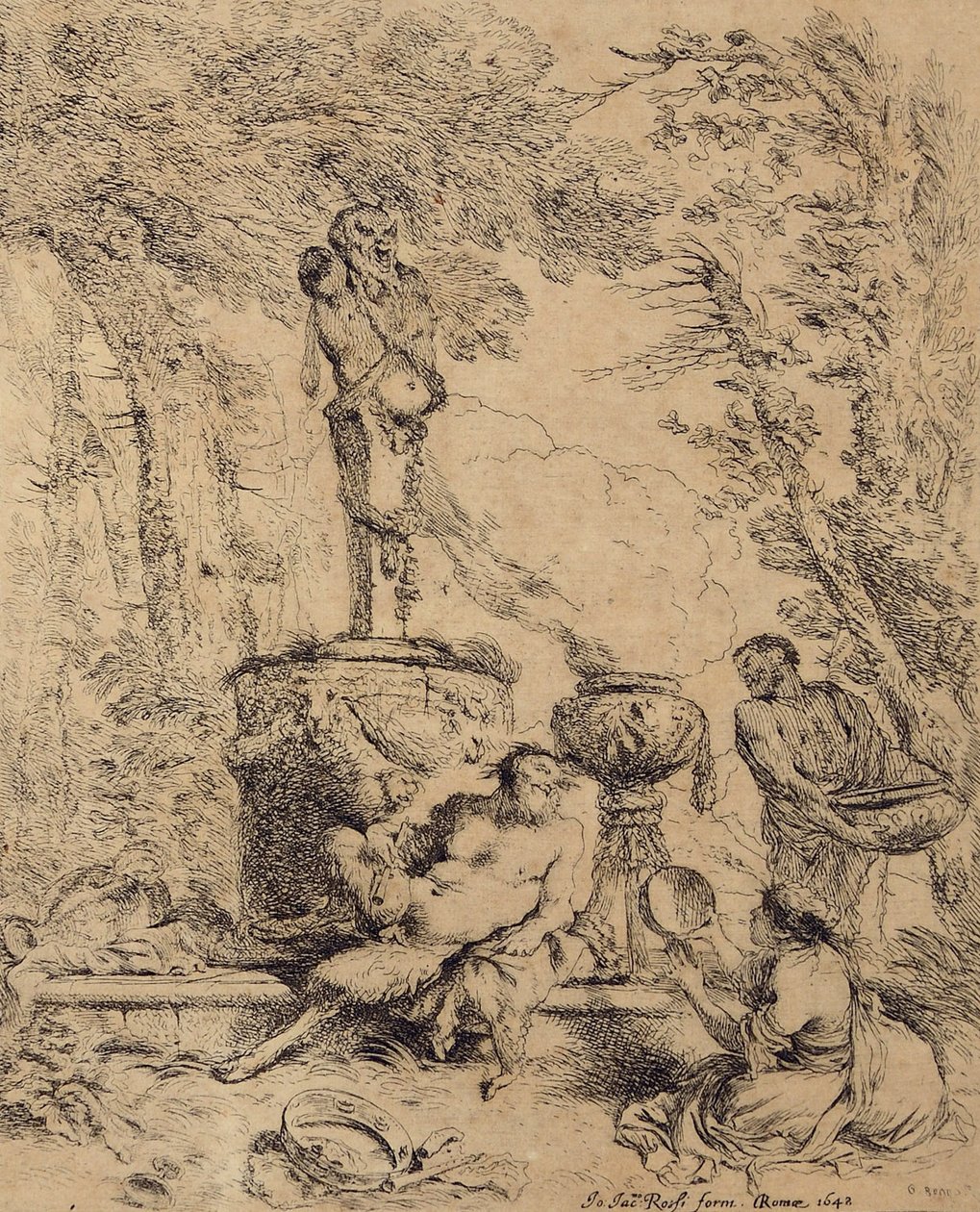 Pastoral Scene, Faun and the Shepherdess or Feast before the Altar of the God Terminus by Giovanni Benedetto Castiglione
