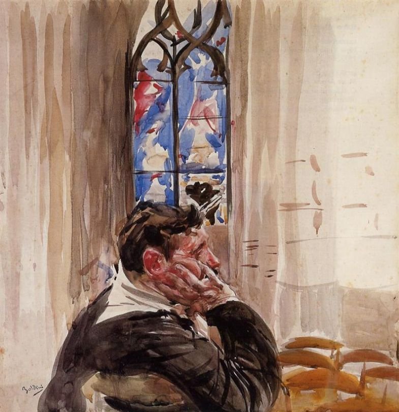 Portrait of Man in Church by Giovanni Boldini