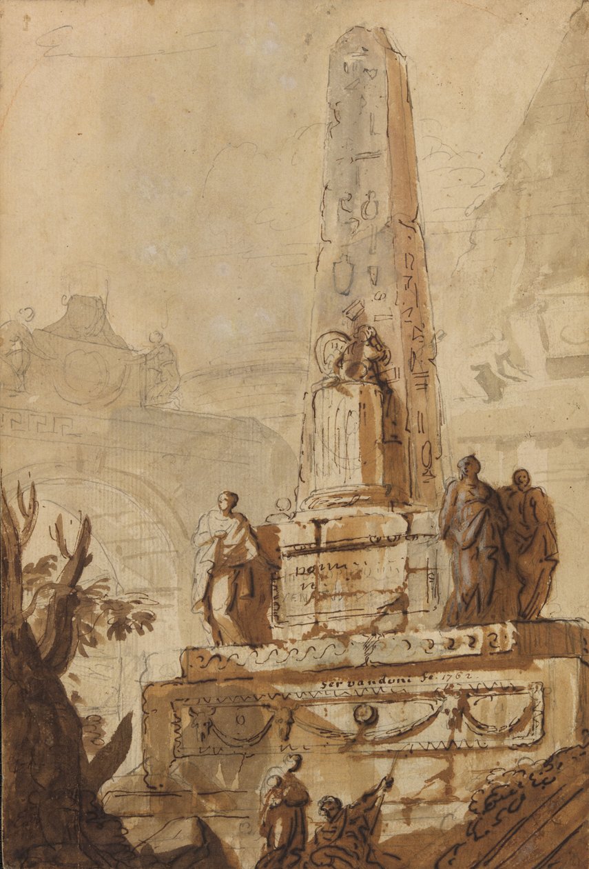 Egyptian Obelisk in a Landscape with Ruins, an Arch and a Pyramid by Giovanni Niccolo Servandoni