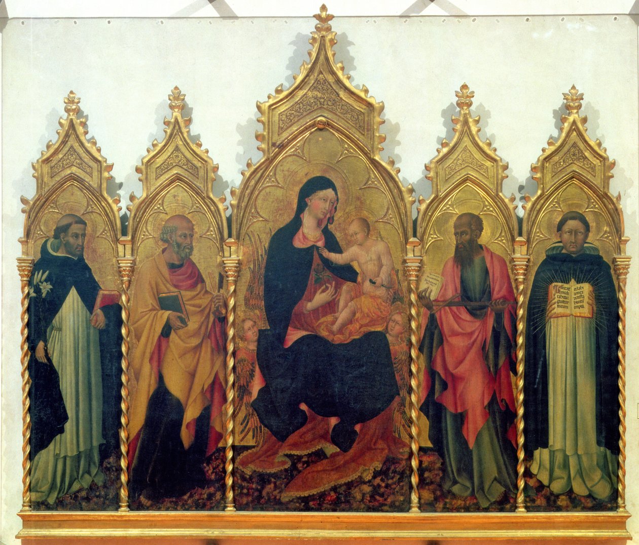 Madonna and Child with SS. Dominic, Peter, Paul and Thomas Aquinas, altarpiece by Giovanni di Paolo