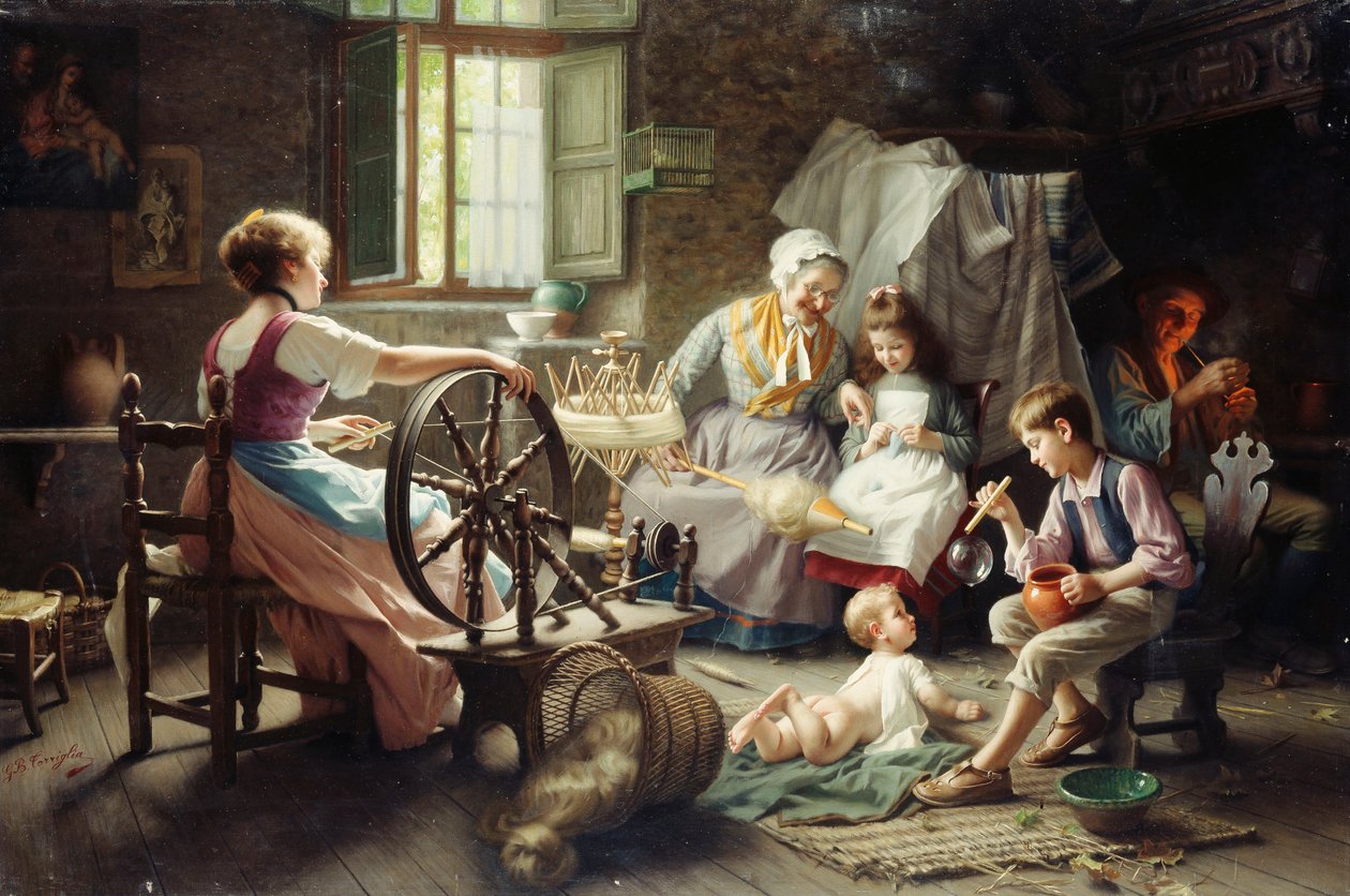 At the Spinning Wheel by Giovanni Battista Torriglia