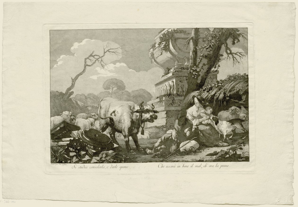 Shepherd Family with Cattle by an Ancient Tomb by Giovanni David