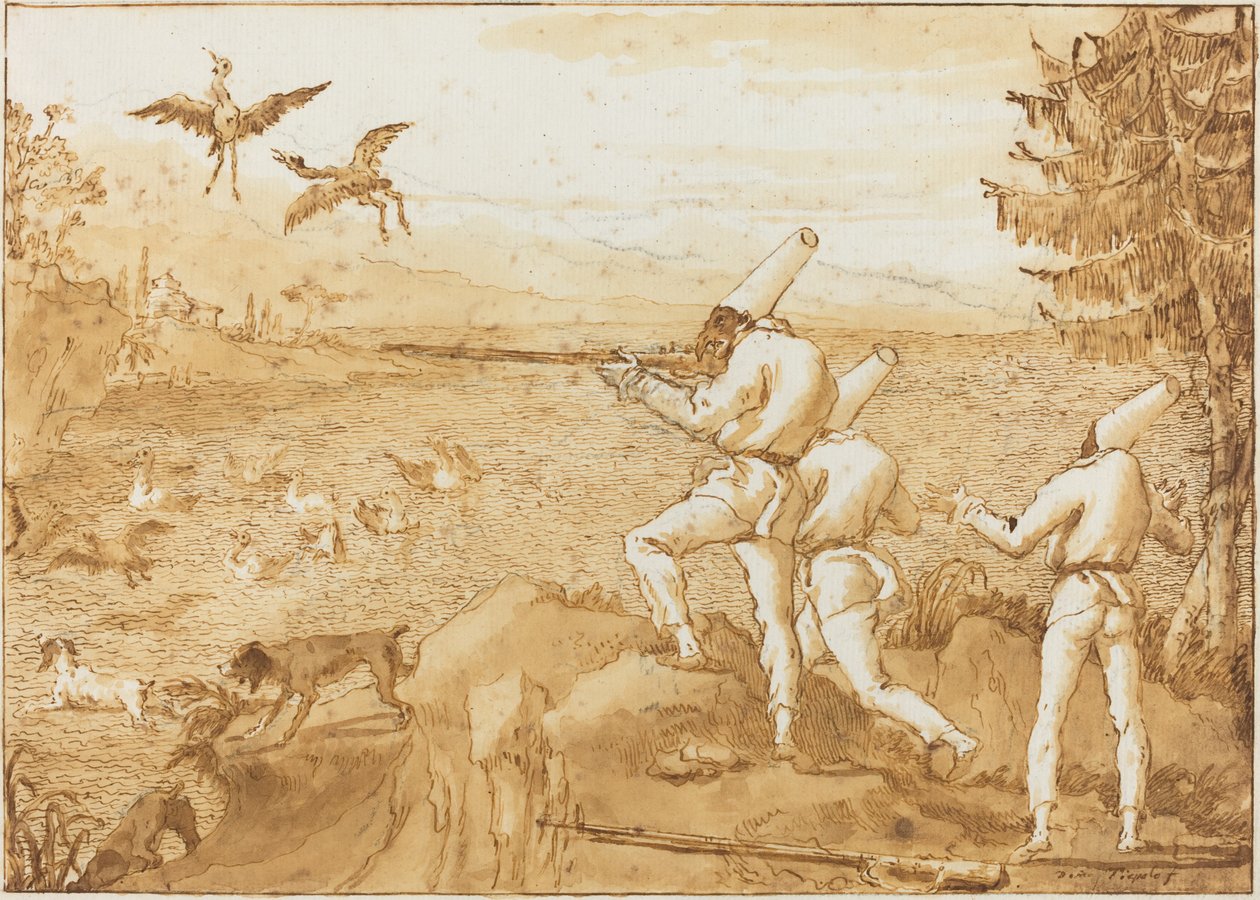 Punchinellos Hunting Waterfowl by Giovanni Domenico Tiepolo