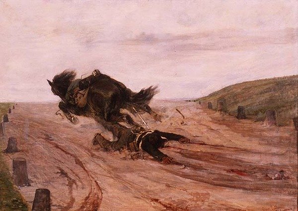 Man caught up by a stirrup by Giovanni Fattori