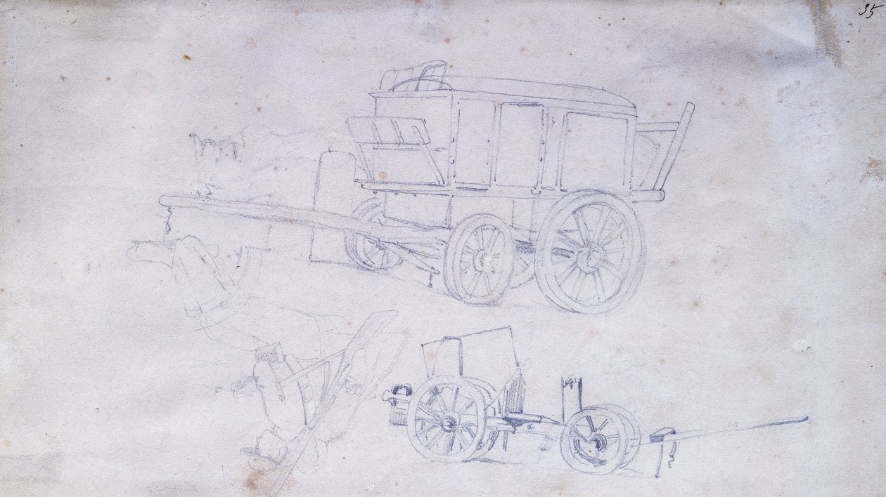 Two Carts and Two Soldiers by Giovanni Fattori
