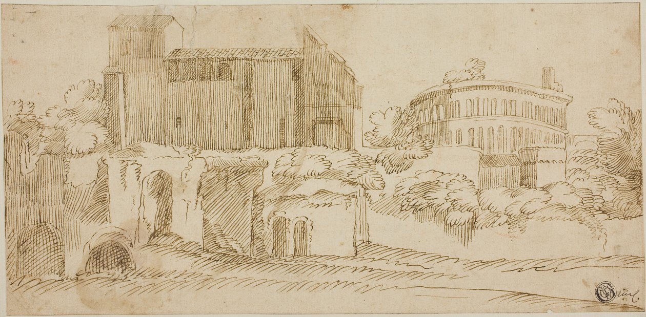 View of Church and Ruins by Giovanni Francesco Grimaldi