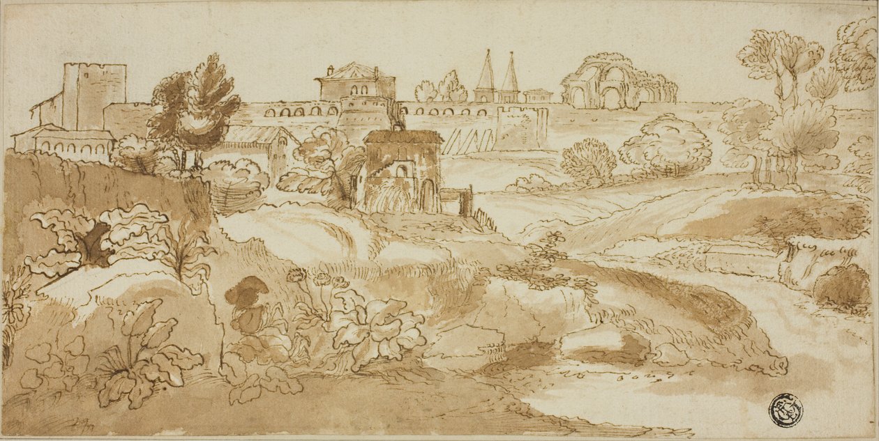 View of Rome, with Via Appia by Giovanni Francesco Grimaldi