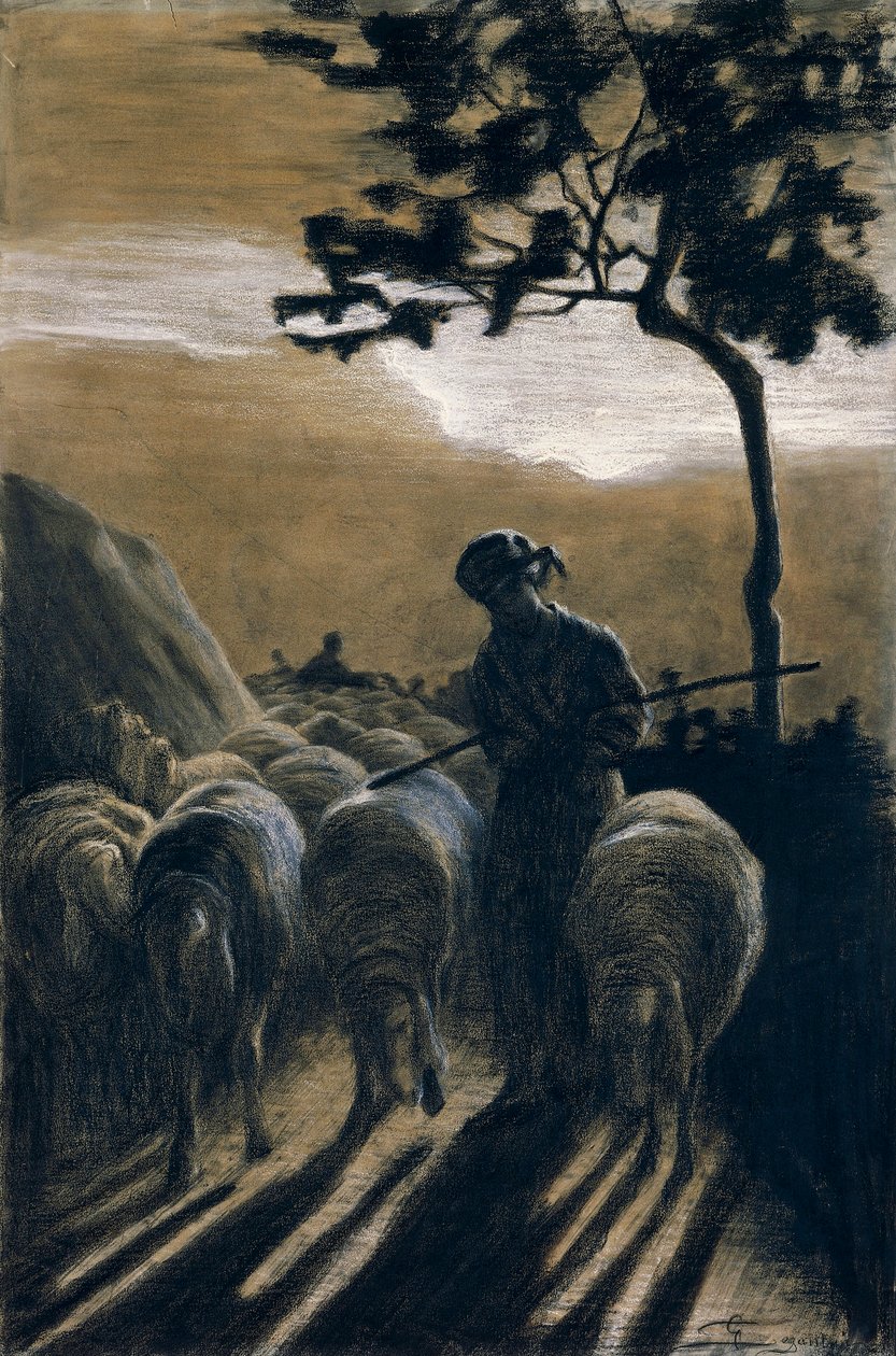 Flock on Road by Giovanni Segantini