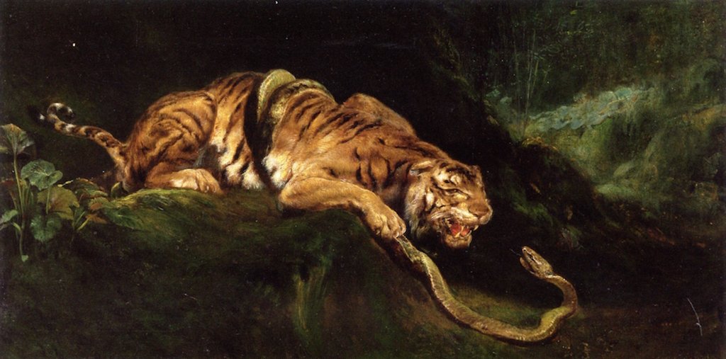 A Tiger Struggling with a Snake by Giulio Aristide Sartorio
