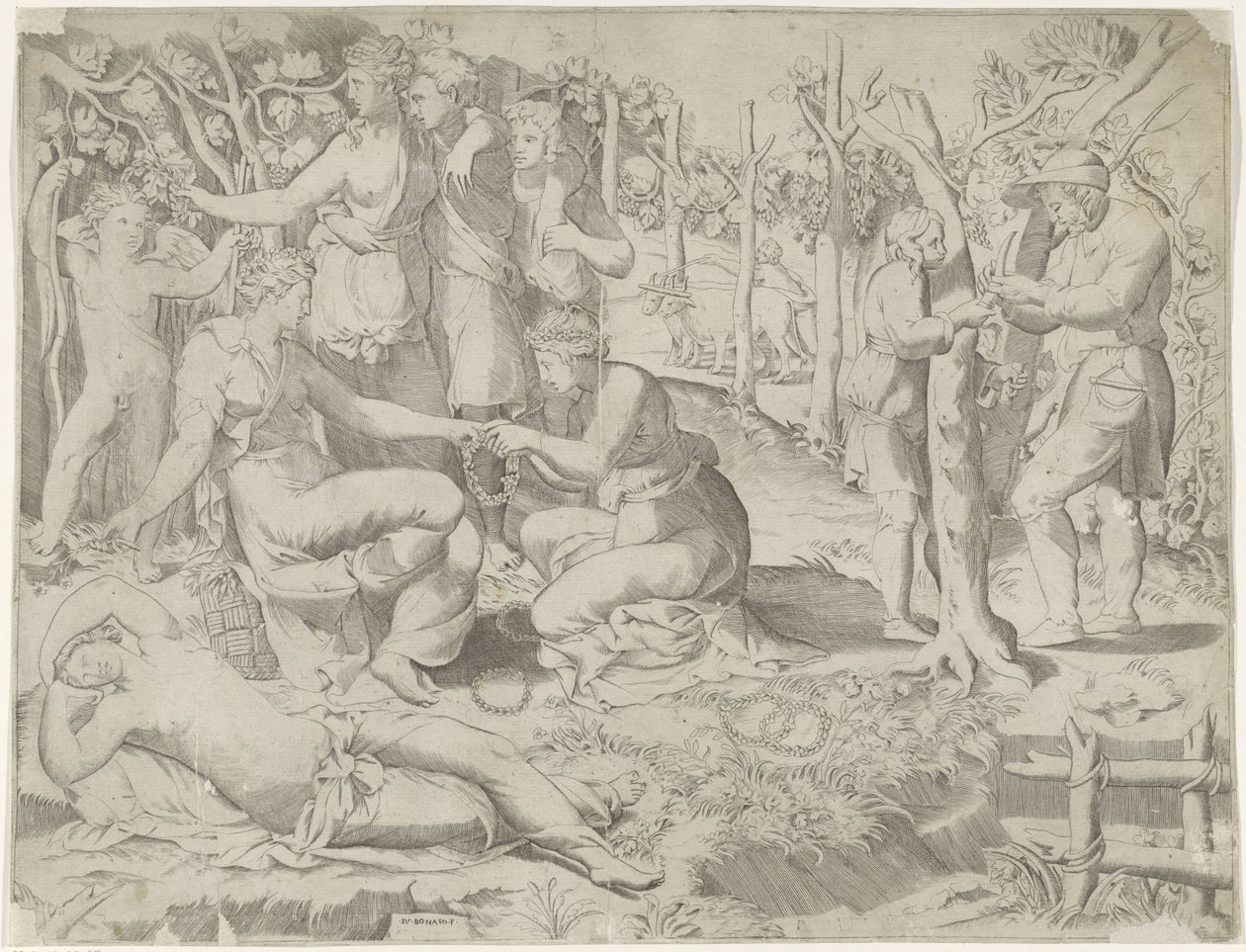 Flora Giving a Wreath by Giulio Bonasone