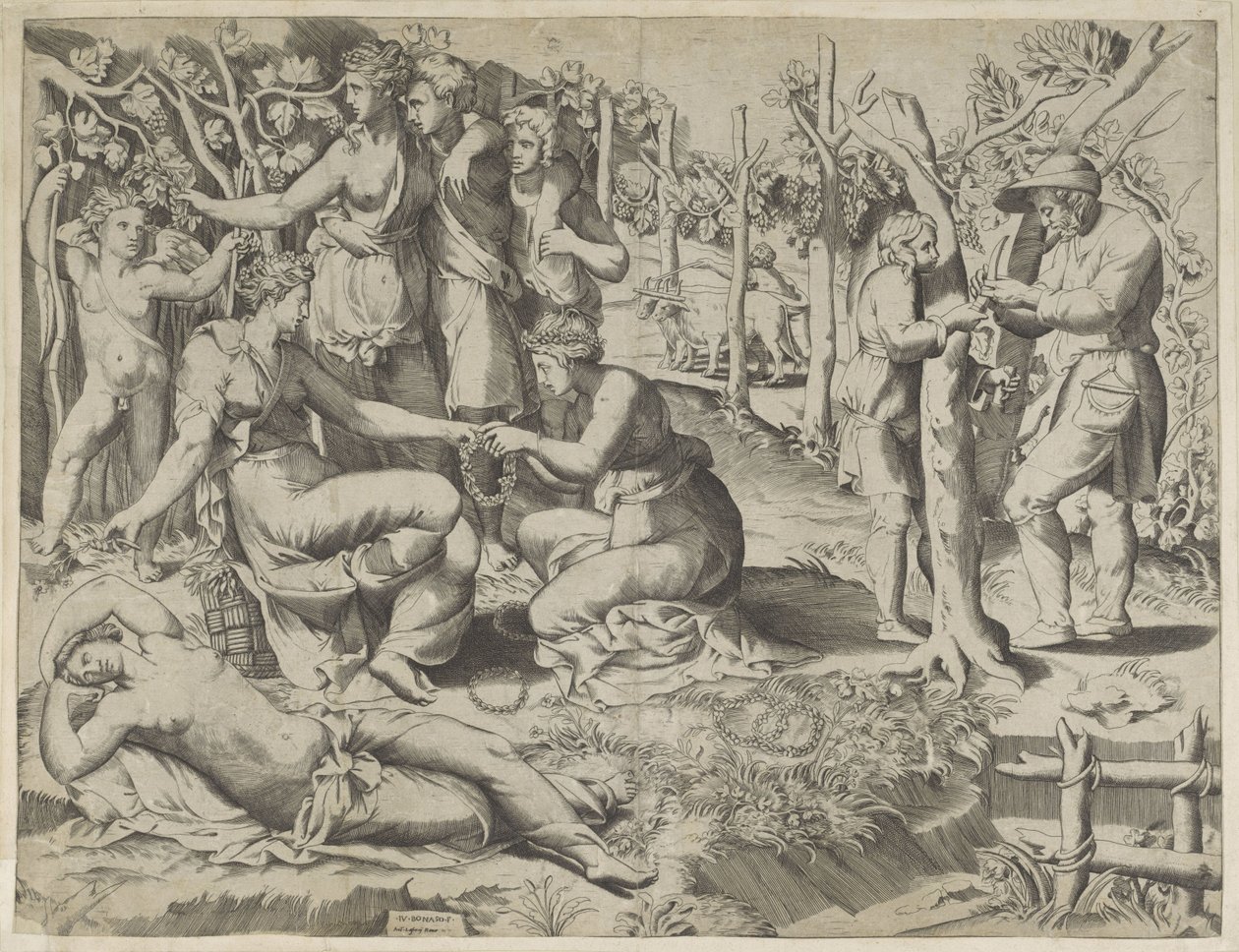 Flora Giving a Wreath by Giulio Bonasone