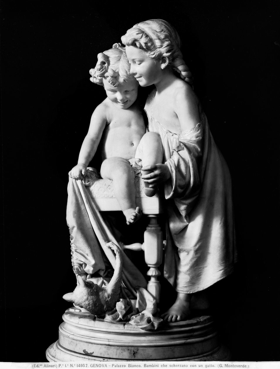 Children Playing with a Cat by Giulio Monteverde