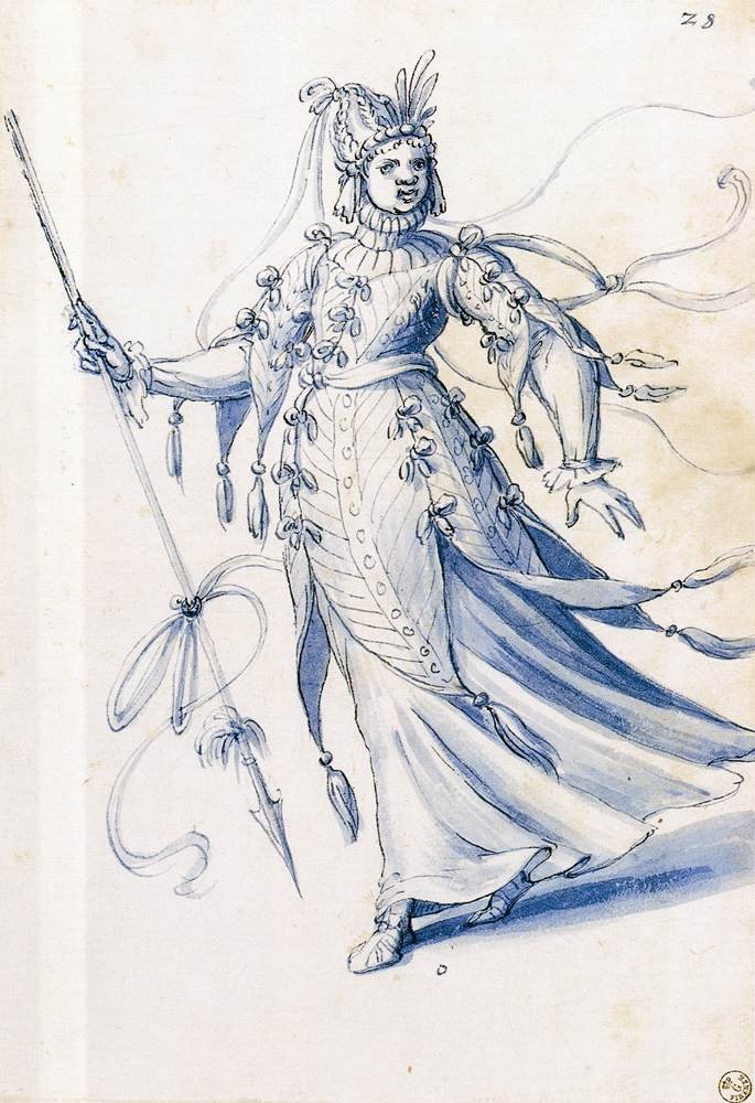 Costume Drawing of a Woman Bearing a Lance by Giuseppe Arcimboldo