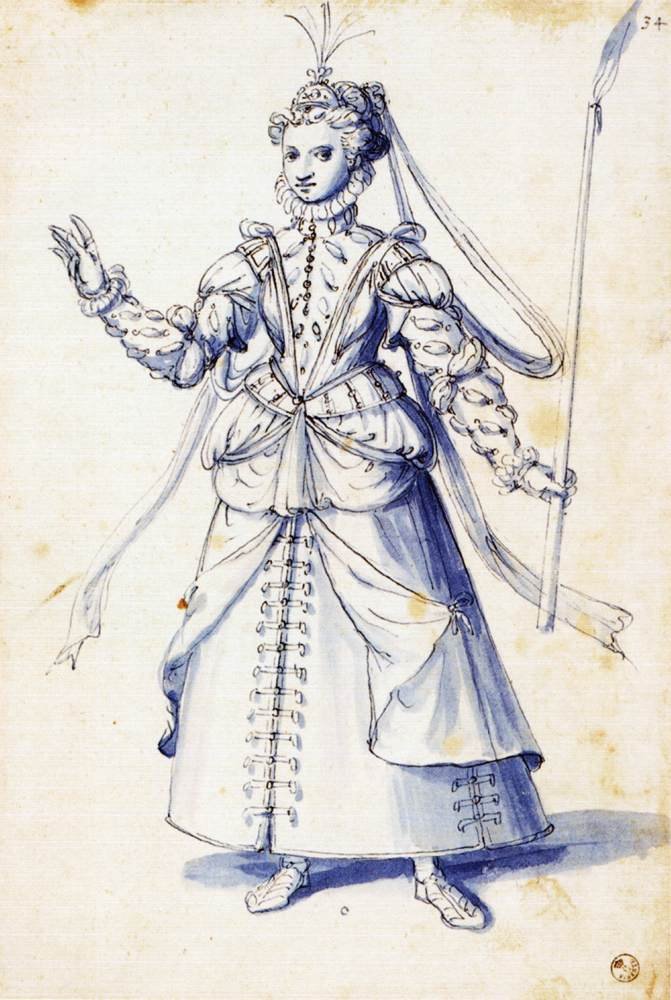 Costume Drawing of a Woman with Torch by Giuseppe Arcimboldo